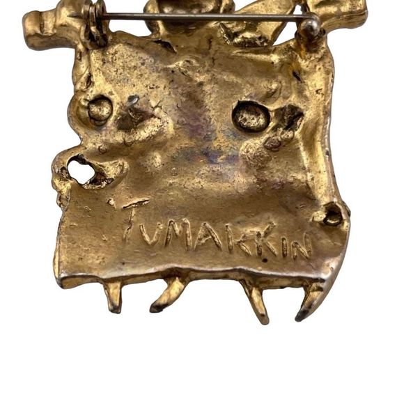 Vintage Modernist Israel Designer Igael Tumarkin Brutalist Gold Wash Tone Brooch - Picture 8 of 10